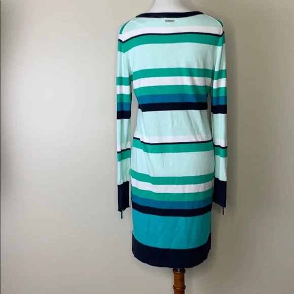 MICHAEL KORS Tile Blue Striped V-Neck Knit Dress - Picture 3 of 13
